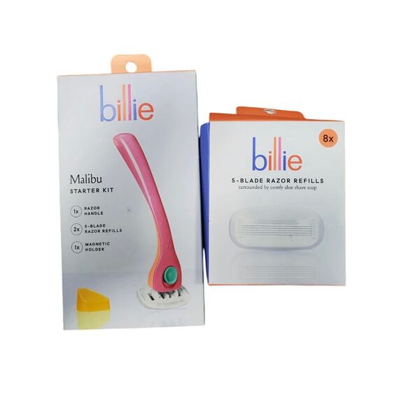 Billie Malibu Razor Bundle -  Kit w/handle refills and holder - 8 refills - Picture 1 of 6